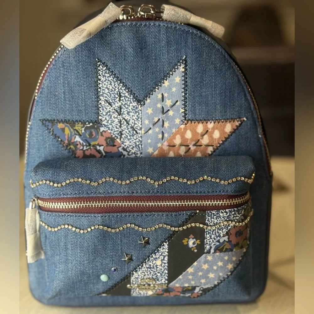Coach Mini Charlie Denim Star Patchwork Backpack